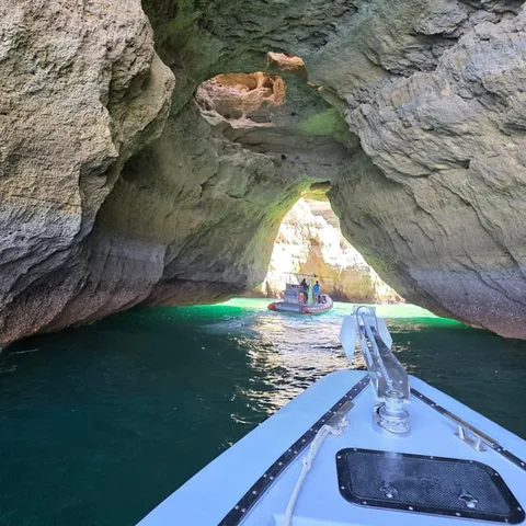 A boat entering the Benagil cave